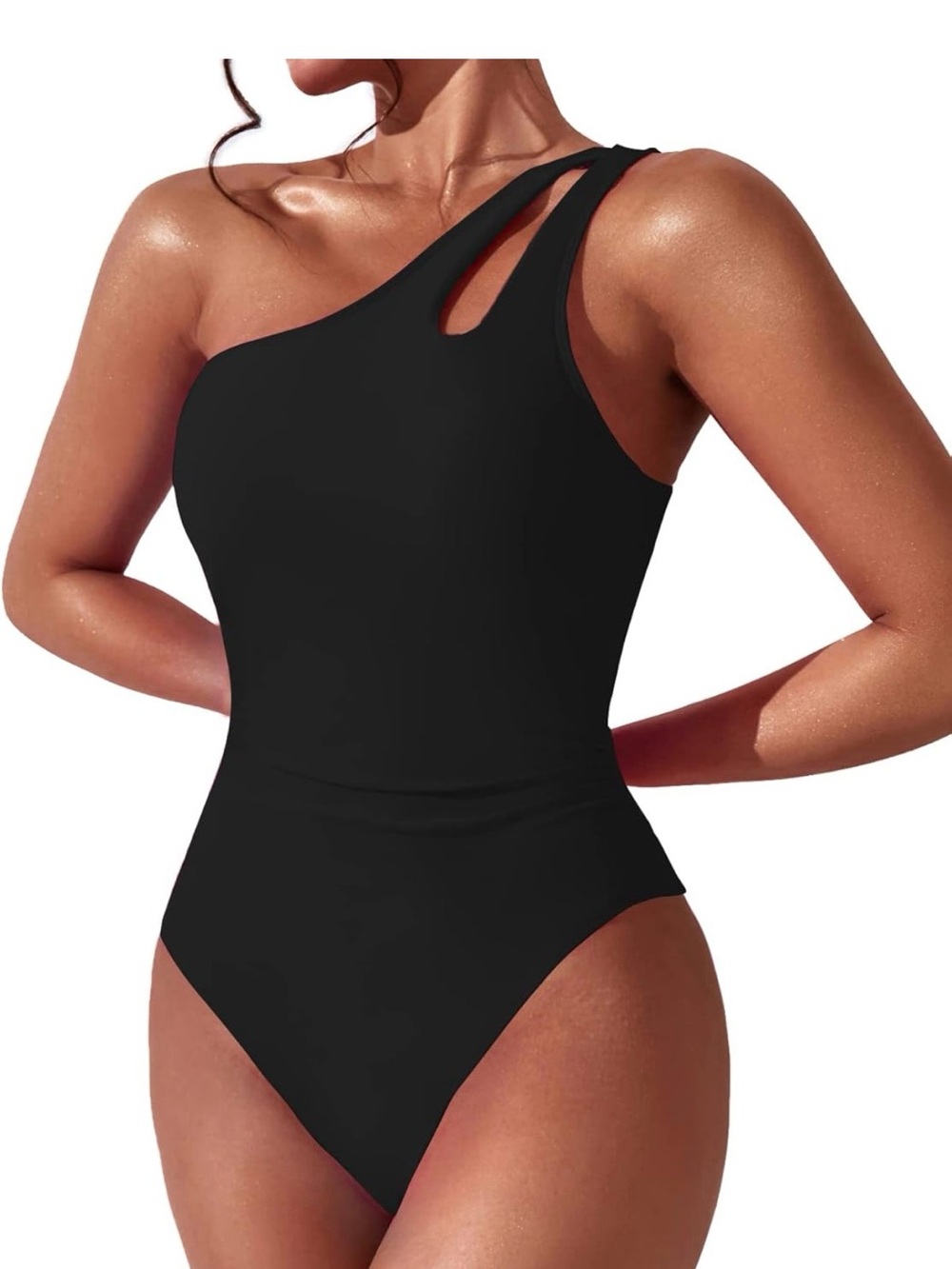 One Shoulder One Piece Tummy Control Bathing Suits Modest Full Coverage Cutout
